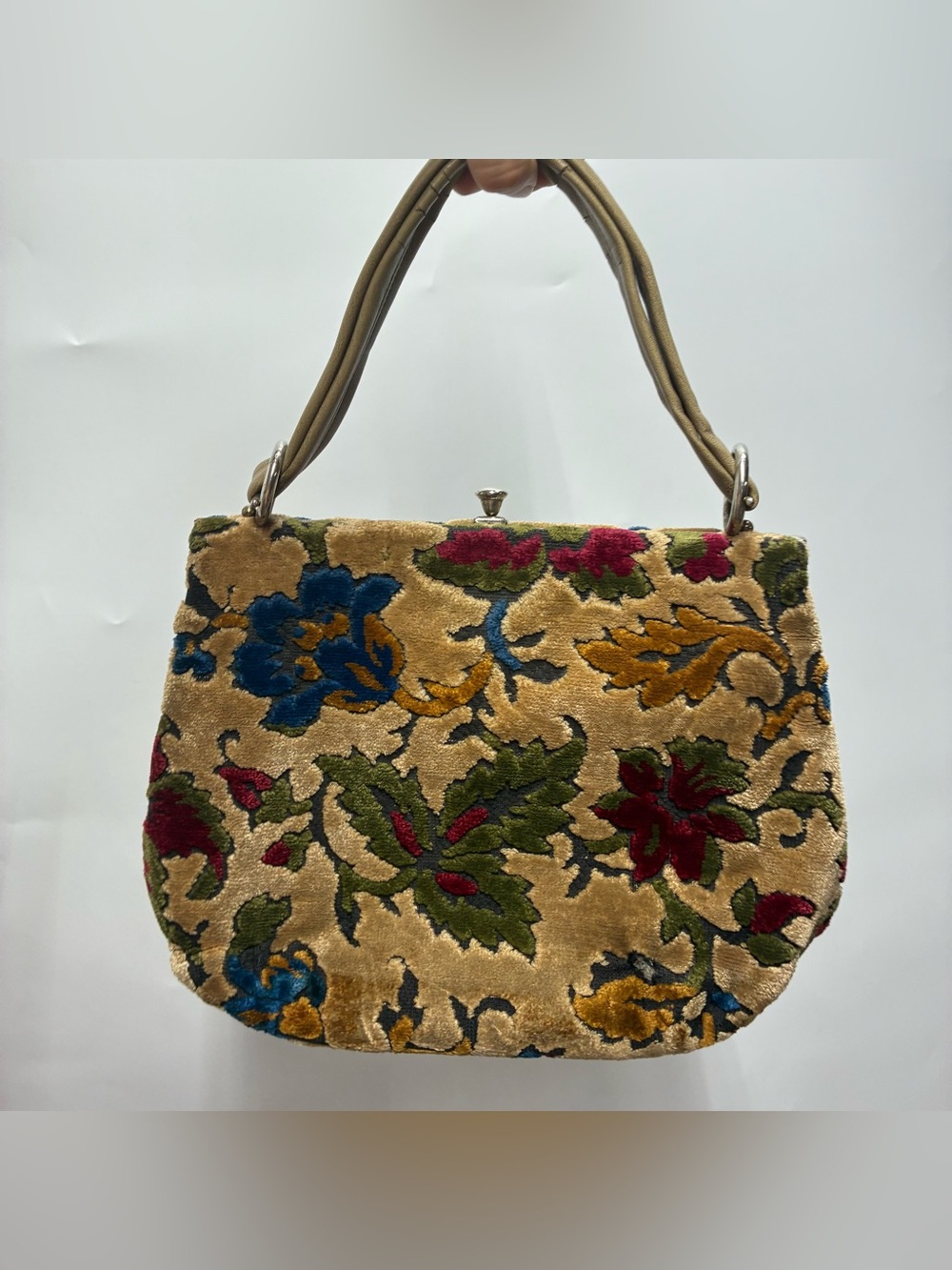 Vintage 70s Floral Carpet Velvet Tapestry Bag Purse Hippie Retro Mod Gogo Mini